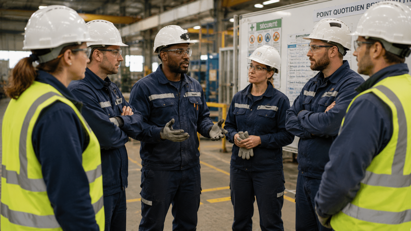Équipe en environnement industriel équipée pour la sécurité terrain